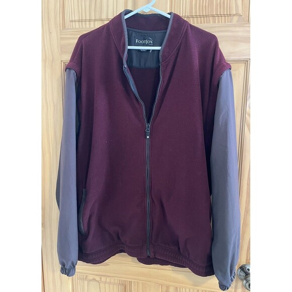 FootJoy Golf Fleece Full Zip Jacket With Zip Off Sleeves Maroon Gray Size Large - Picture 1 of 4
